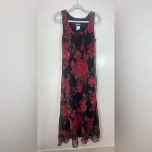 Positive Attitude Black and Red Floral Midi Dress